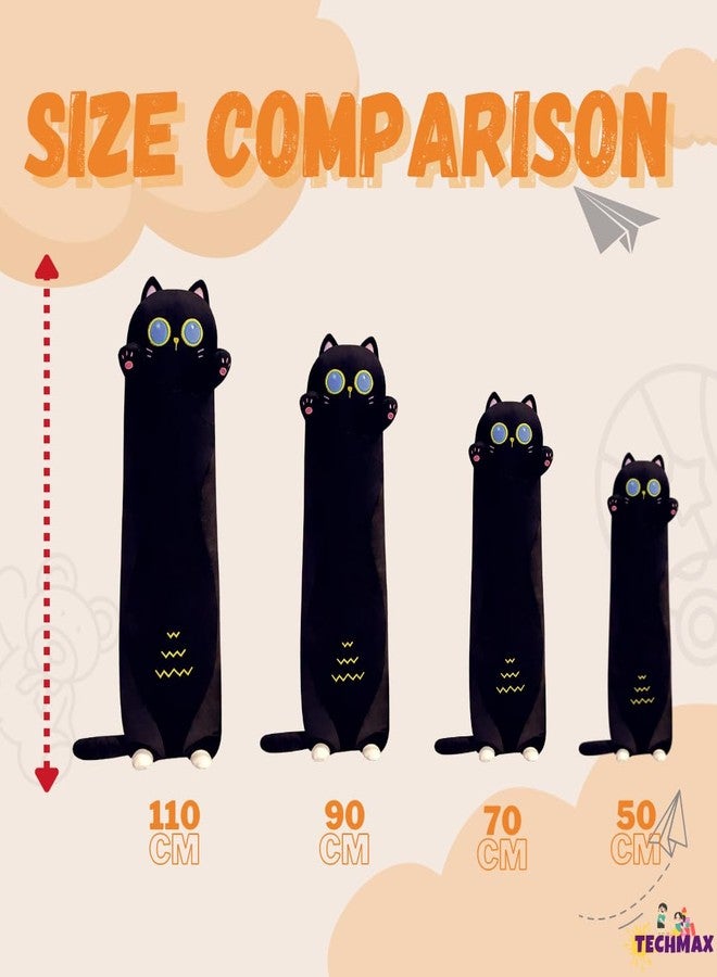 TechMax Solution Black Long Cat Plush Body Pillow, Cute Throw Pillow Soft Cushion Stuffed Animal Cartoon Big Plush Toy Gift for Kids and Girlfriend - Image 2